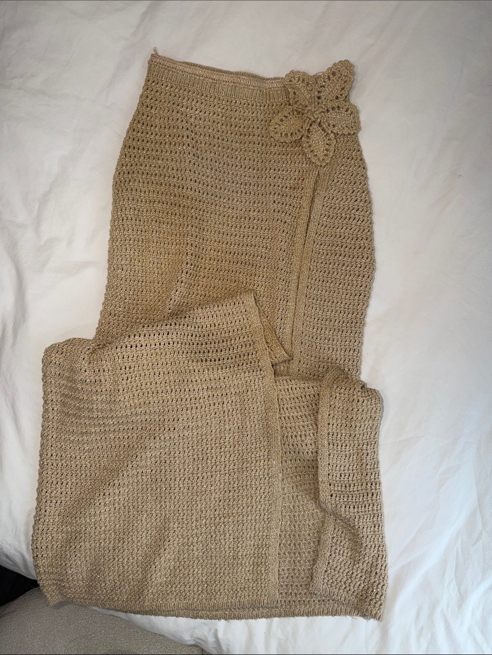 Meshki Beige Crochet Swim Coverup with Flower Accent